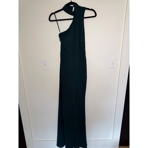 Lulus Emerald Green One Shoulder High Neck Maxi Dress with Slit Size S